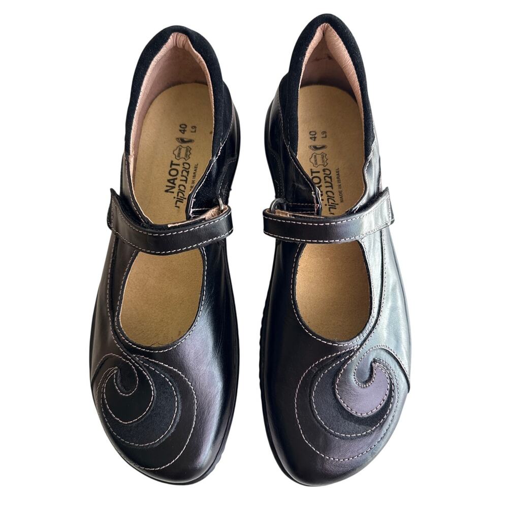 Naot Sea Mary Jane Casual Shoes Women's EU40 9-9.5 Black Leather Suede Swirl